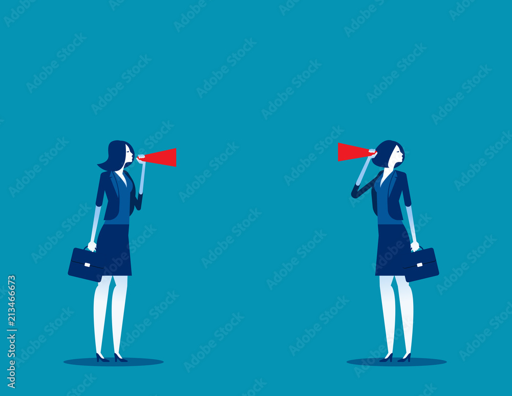 Business team communication through megaphone, Achievement, Technology, Teamwork Business team communication through megaphone, Achievement, Technology, Teamwork