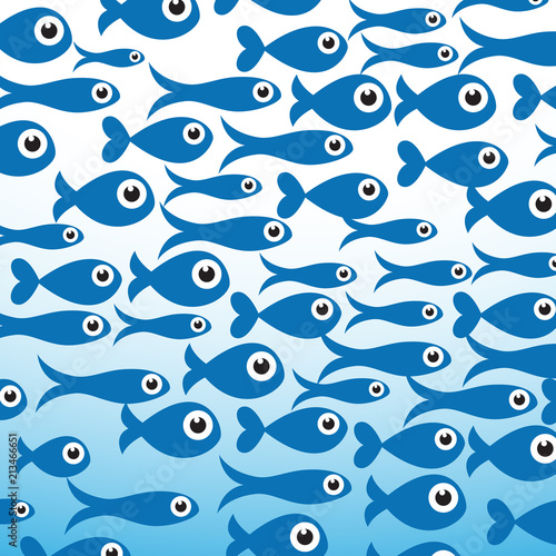 Illustration of the school of fishes under the sea, abstract shapes
