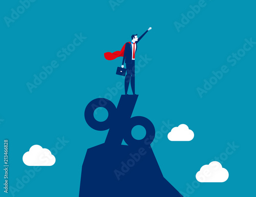 Super business businessman standing on the top of percentage sign. Concept business vector illustration, Leader or manager, Percent and Growth, Achievement.