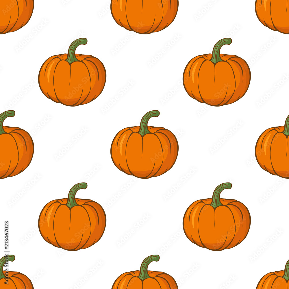 Vector seamless pattern with hand drawn pumpkins.
