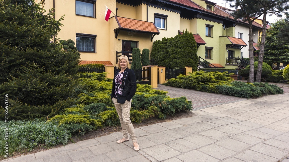 People walking in Leszno Poland . Residential complex . Colorful