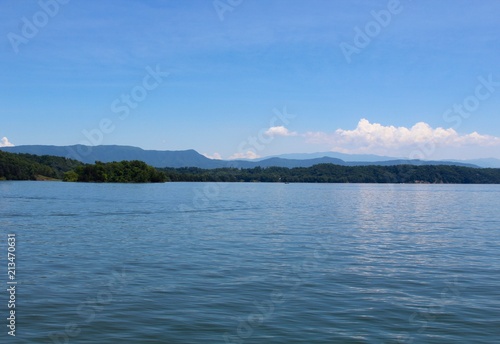 A beautiful sunny summer day at the lake in the mountains
