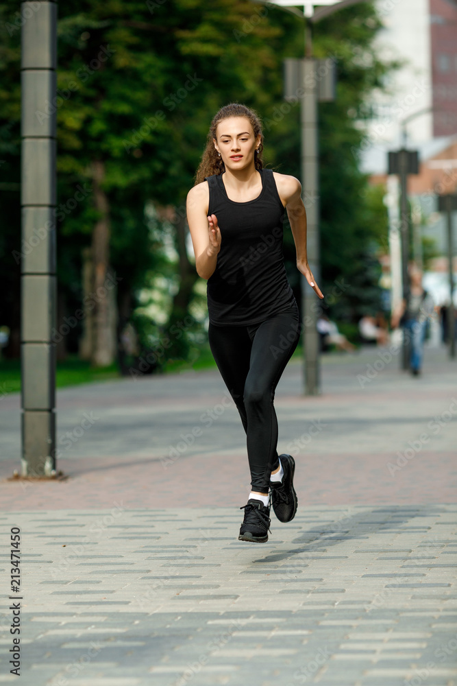 young attractive woman running young attractive woman running