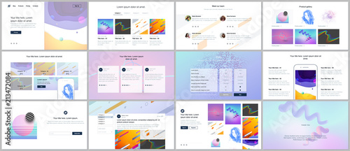 Vector templates for website design, minimal presentations, portfolio with geometric colorful patterns, gradients, fluid shapes. UI, UX, GUI. Design of headers, dashboard, features page, blog etc. photo