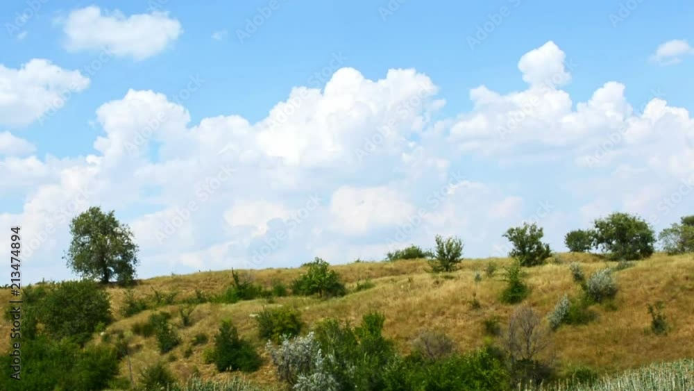 Green grass and blue sky with white clouds. Green grass and blue sky with white clouds.