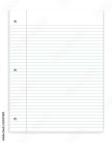 Three hole punched filler paper with margin isolated on white mockup