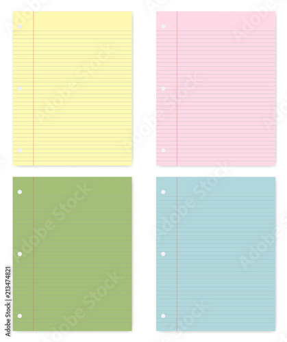 Hole punched colored filler paper for 3 ring binder - vector mockup