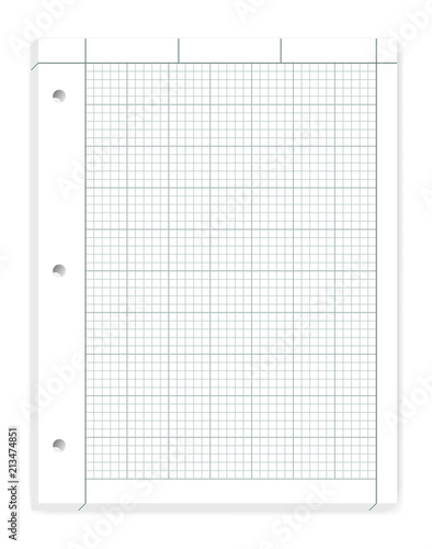 Hole punched quad ruled filler paper for three ring binder