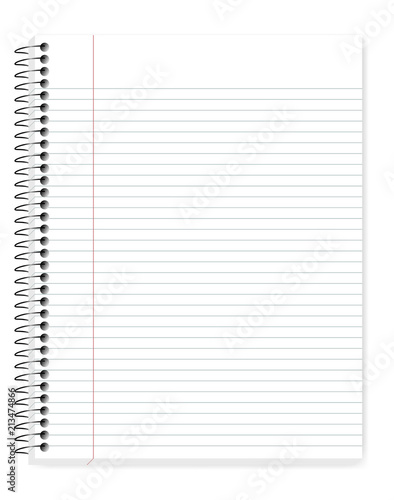 Wirebound lined notebook with margin, vector mock up