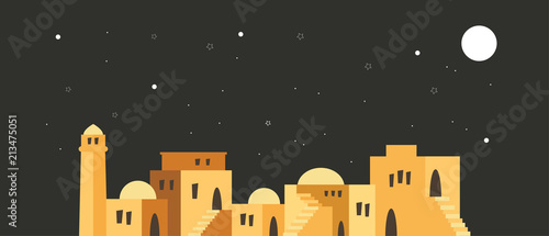 skyline of old city of Jerusalem over a night scene.