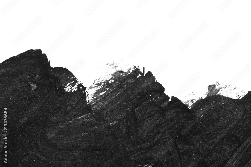 Fototapeta premium Black brush strokes on white paper isolated. Black brush strokes oil paints on white paper. Isolated on white background. Abstract creative white black background