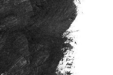 Black brush strokes on white paper isolated. Black brush strokes oil paints on white paper. Isolated on white background. Abstract creative white black background