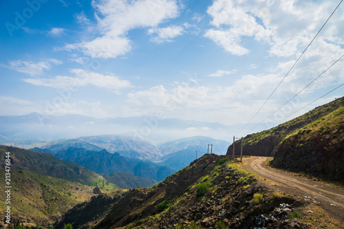 Mountain landscape of Alamut mountain range in Alamut region in the South Caspian province of Daylam near the Rudbar region in Iran. photo