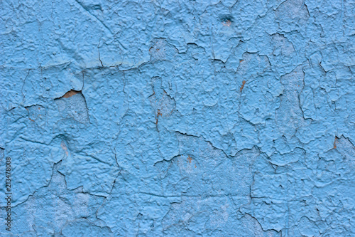 blue texture old wall with peeling paint.
