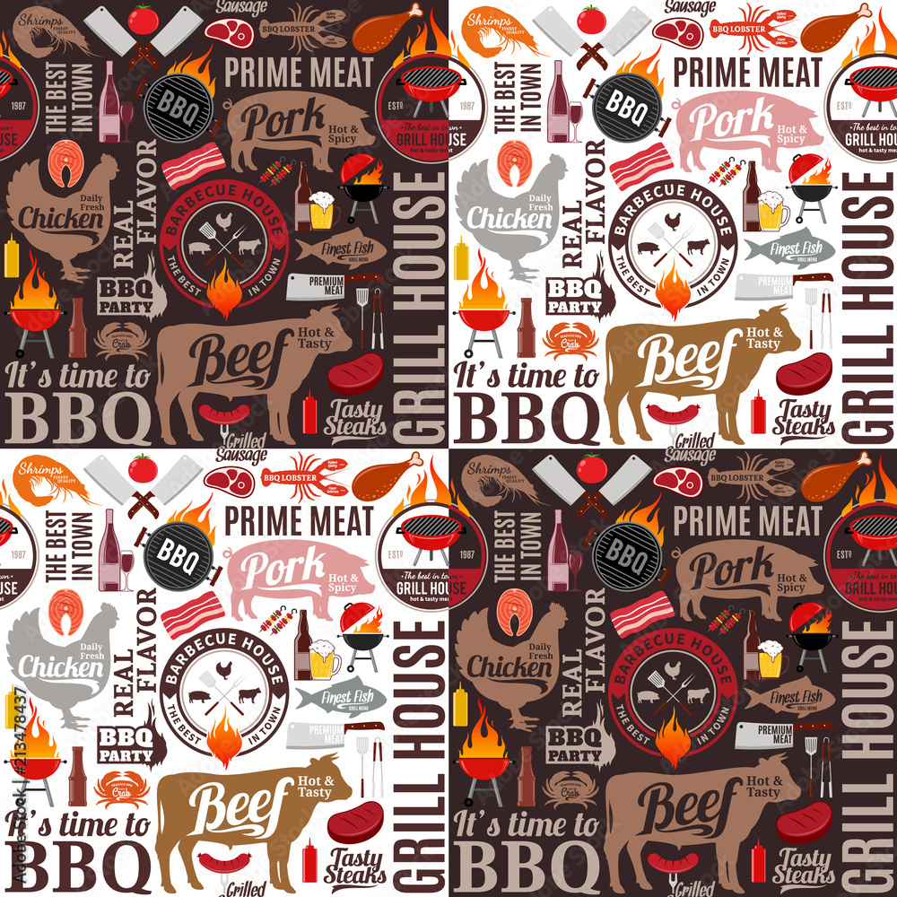 Fototapeta Vector barbecue seamless pattern or background