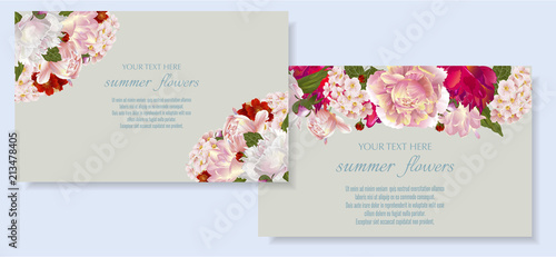 Vector banners set with summer flowers.Template for greeting cards, wedding decorations, invitation ,sales. Spring or summer design. Place for text.