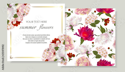 Vector banners set with summer flowers.Template for greeting cards, wedding decorations, invitation ,sales. Spring or summer design. Place for text.