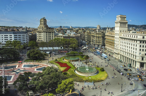 Aerial view of Placa Catalunya in Barcelona, Spain photo