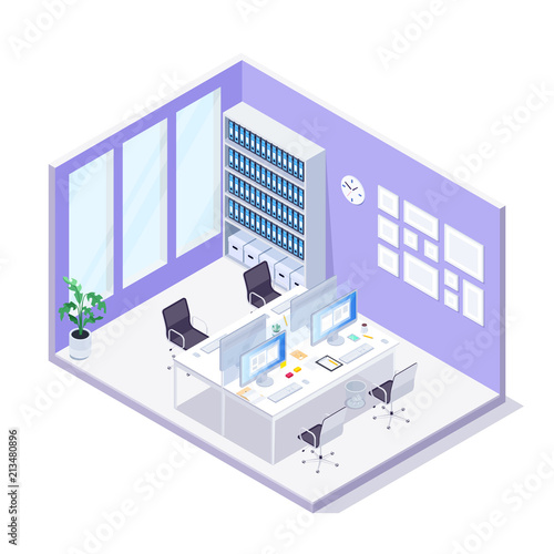 Isometric office. 3d office interior.