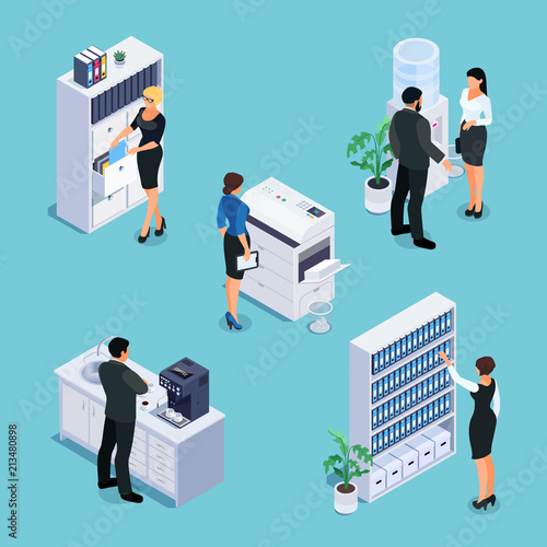 Isometric office life concept.