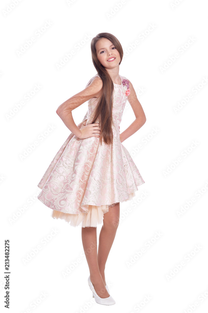 beautiful girl in dress  posing  isolated