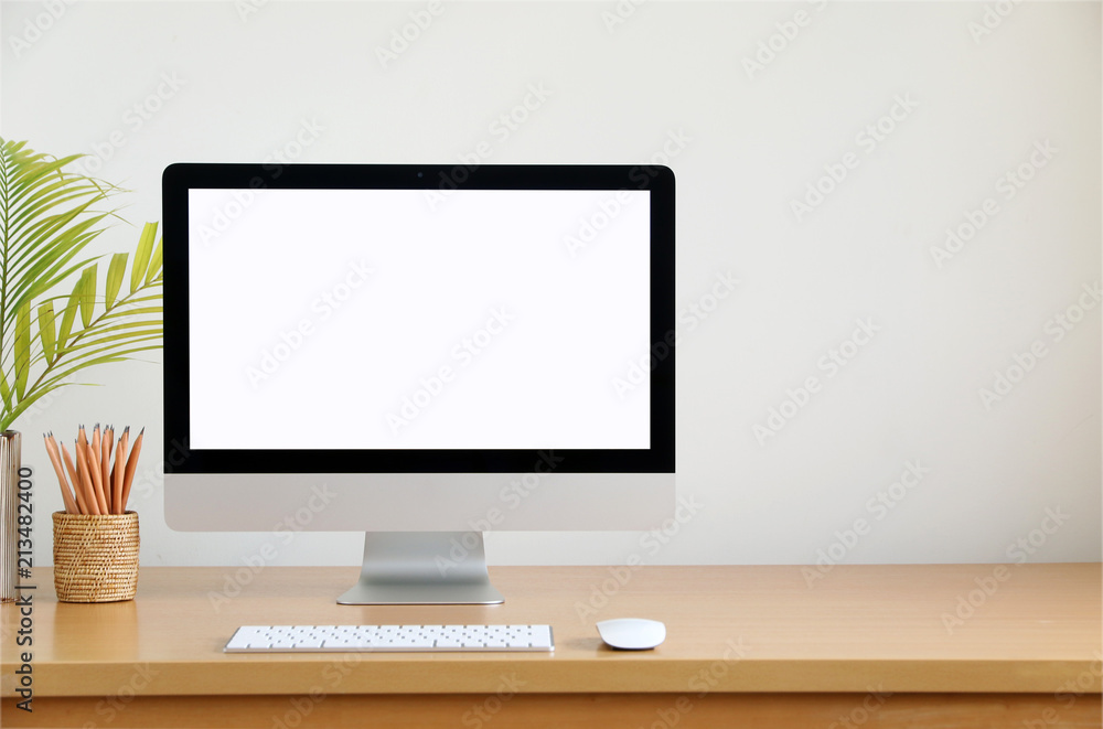 blank screen Computer, Desktop PC. for business on work table front view