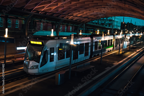 train is on the station at night