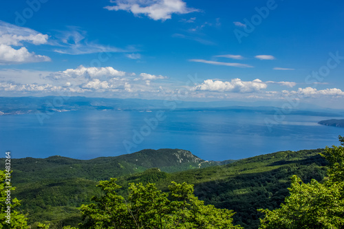 summer green nature forest mountain sea landscape from above with beautiful view on paradise island