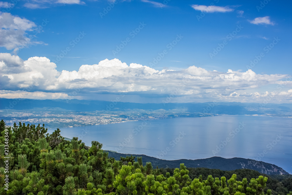 summer green nature forest mountain  sea landscape from above with beautiful view on paradise island