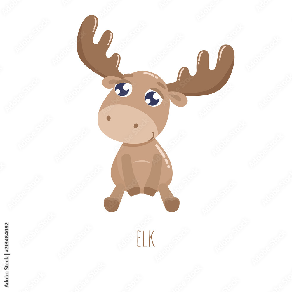 Cute elk vector illustration.  Flat design.