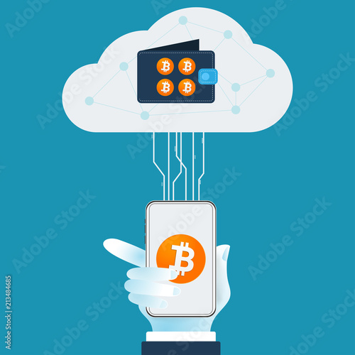 Bitcoin cryptocurrency Wallet with blockchain. cashless society.