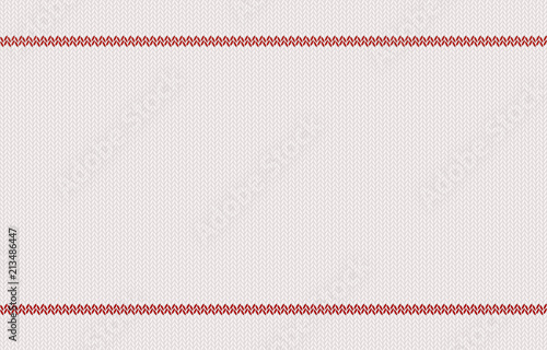 Knitted texture with red stripes on white woolen background.
