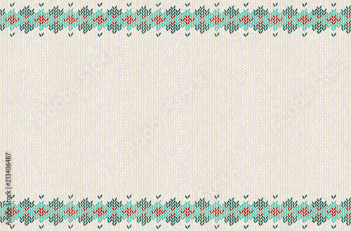 Knitted striped pattern on white woolen background.