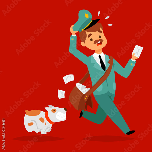 Postman delivery man character vector courier occupation carrier package mail shipping deliver professional people with envelope.
