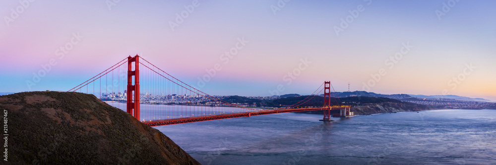 Panorama view of Golden Gate bridge on twilight time, San Francisco, USA. Panorama view of Golden Gate bridge on twilight time, San Francisco, USA.