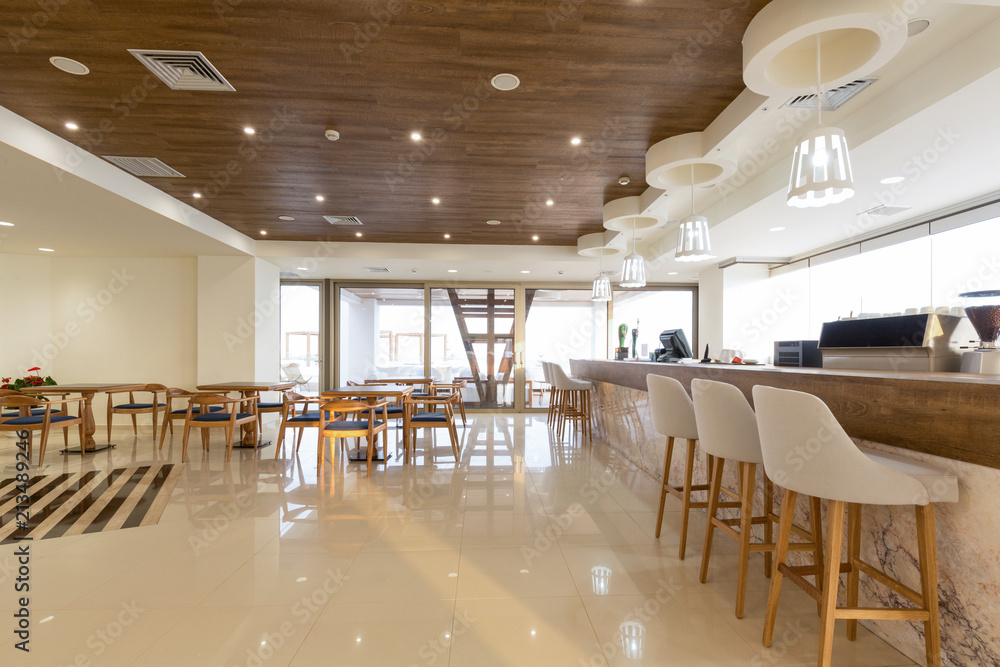 Interior of a hotel cafe bar