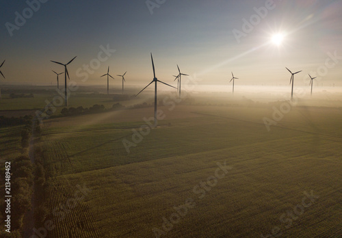 Windpark - Sonnenaufgang -  Morgennebel  photo