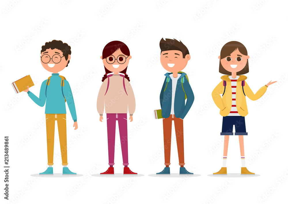 students in different character isolated on white background. students in different character isolated on white background.