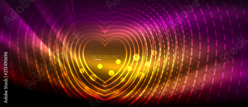 Neon glowing wave, magic energy and light motion background. Wallpaper template, hi-tech future concept