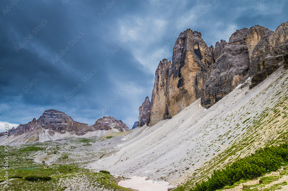 Fototapeta premium Tre Cime di Lavaredo National Park. Drei Zinnen, Trentino Alto Adige, South Tyrol, Dolomites mountains, Italy