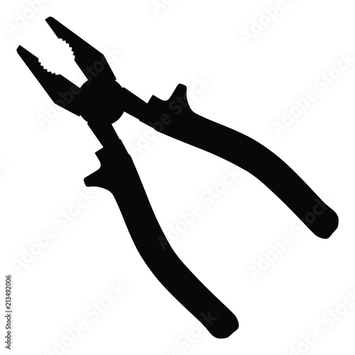 A black and white silhouette of a pair of pliers