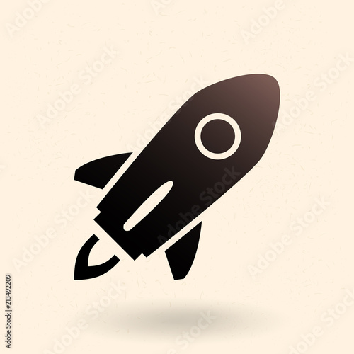 Vector Black Silhouette Icon - Flying Space Rocket