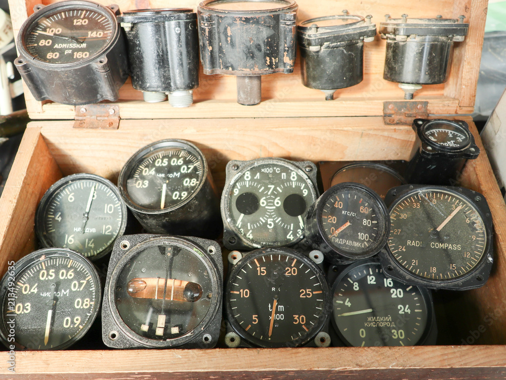 Aircraft instruments cockpit detail Retro aviation for sale used product  Photos | Adobe Stock