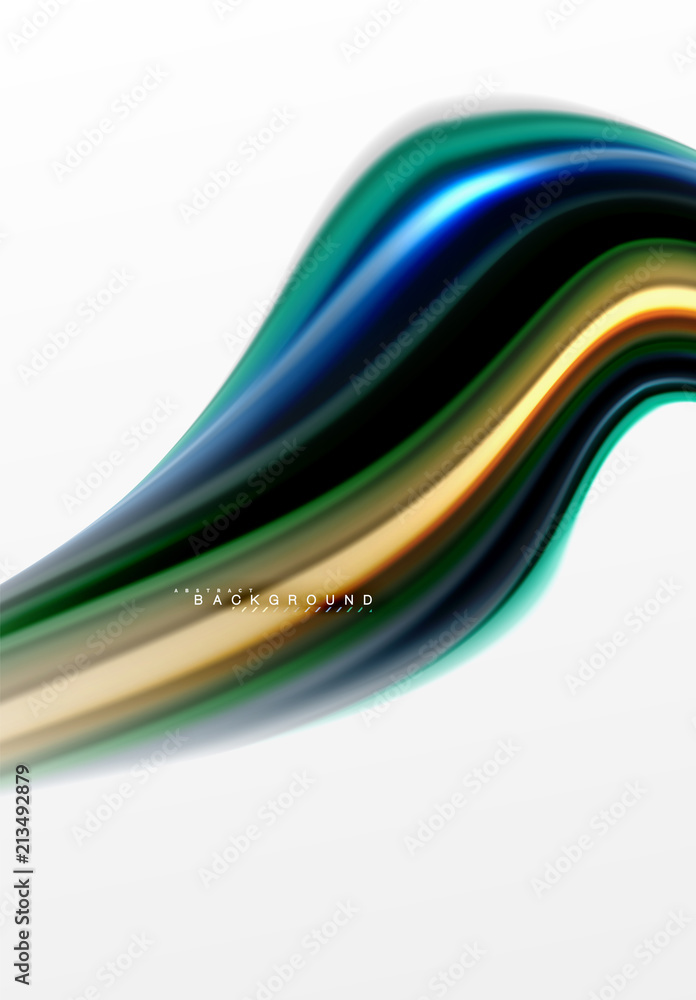 Fototapeta premium Fluid liquid mixing colors concept on light grey background, curve flow, trendy abstract layout template for business or technology presentation or web brochure cover, wallpaper