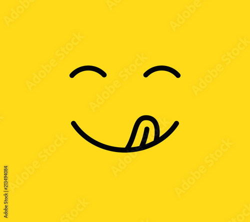 Yummy smile. Delicious, tasty eating emoji face with mouth and tongue. Funny hungry mood line vector icon