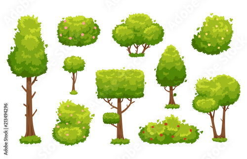 Tableau sur toile Cartoon trees and bushes
