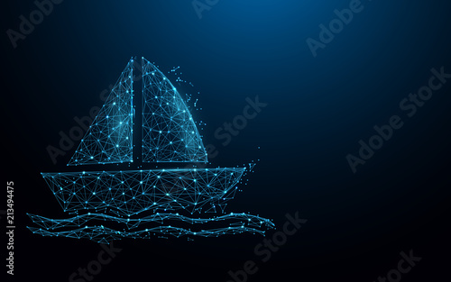 Boat icon form lines, triangles and particle style design. Illustration vector