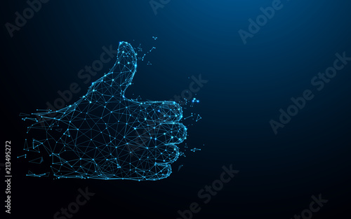 Hand Thumb Up form lines, triangles and particle style design. Illustration vector