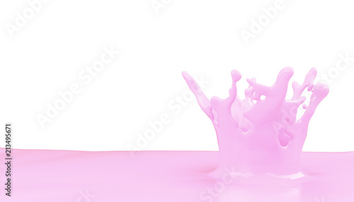 Strawberry milk splash on white background 3D render