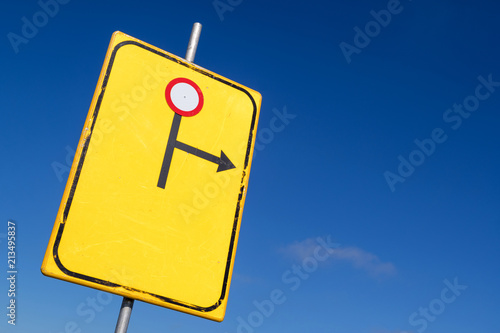 Dutch road sign: diversion to the right - road closed ahead photo